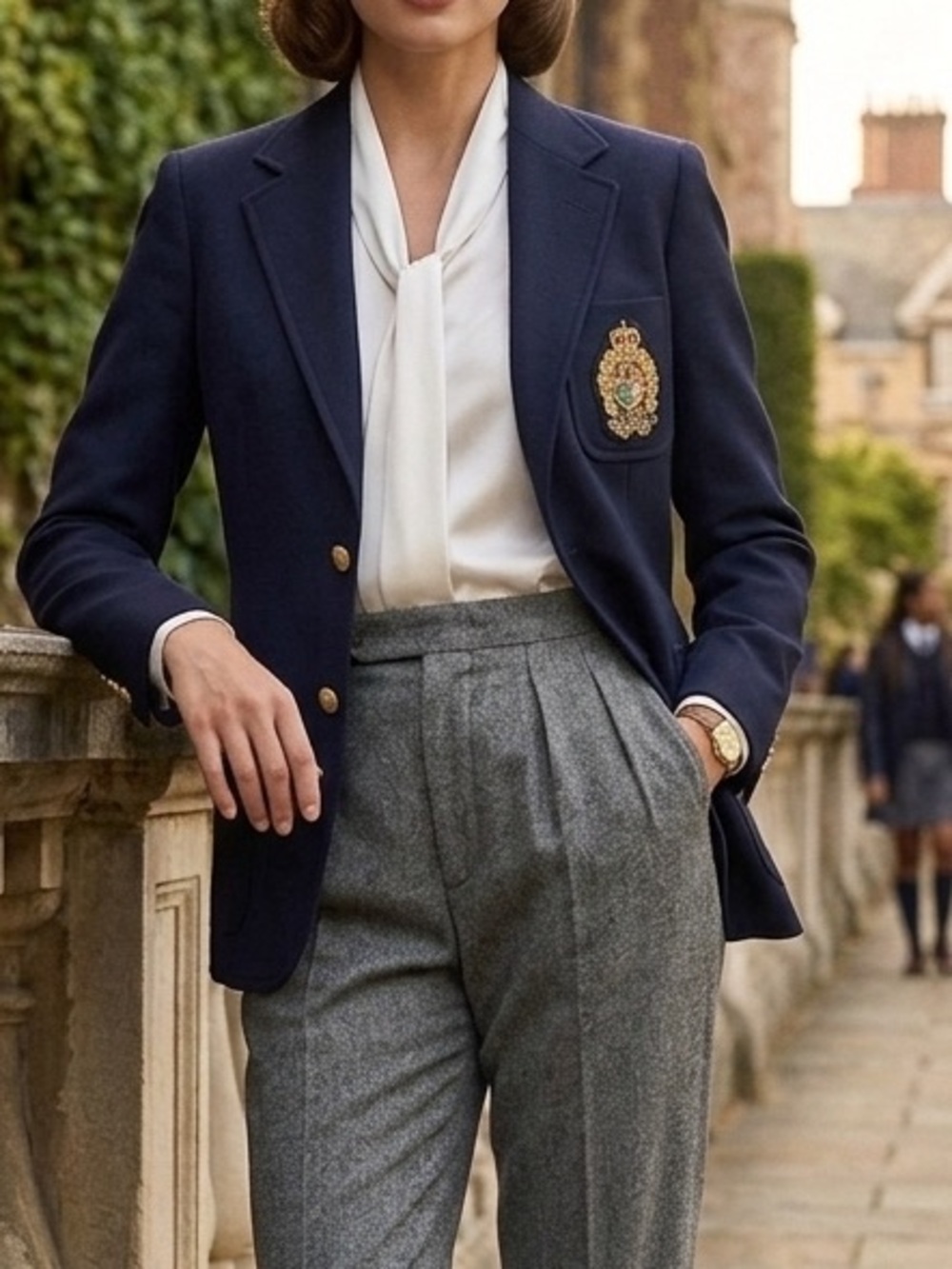 Lauren Ralph Lauren Women’s Embroidered Crest Blazer Navy Blue Gold Buttons 12